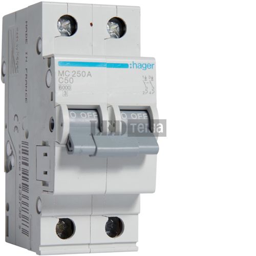 Автоматичний вимикач 2P 6kA C-50A 2M двополюсний Hager (MC250A) MC250A фото