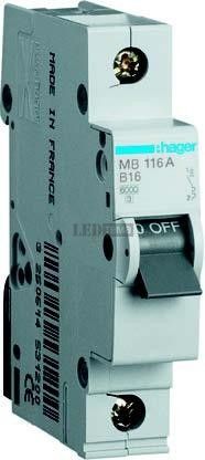 Автоматический выключатель 1P 6kA C-20A 1M однополюсный Hager (MC120A) MC120A фото