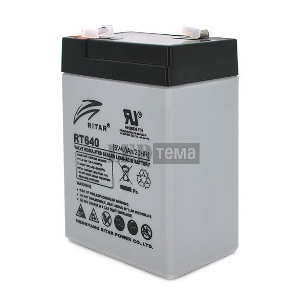 Аккумуляторная батарея AGM RITAR RT640, Black Case, 6V 4Ah (70х47х99 (107)) Q20 RT640 фото