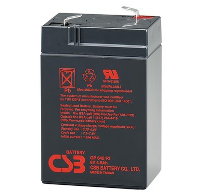 Аккумуляторная батарея CSB GP645, 6V 4.5Ah Q20 GP645 фото