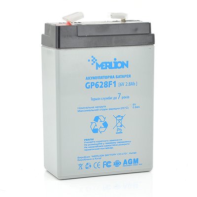 Аккумуляторная батарея MERLION AGM GP628F1 6 V 2,8Ah ( 67 x 35 x 100 (105) ) 0,57 кг Q20 GP628F1 фото