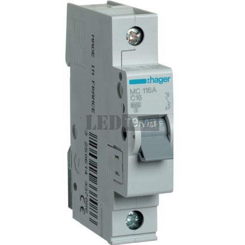 Автоматичний вимикач 1P 6kA C-16A 1M однополюсний Hager (MC116A) MC116A фото