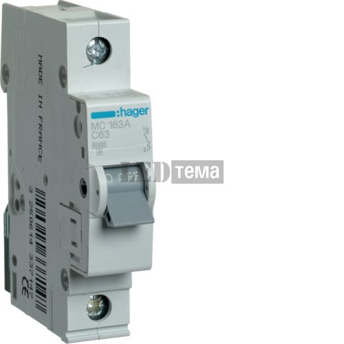 Автоматичний вимикач 1P 6kA C-63A 1M однополюсний Hager (MC163A) MC163A фото